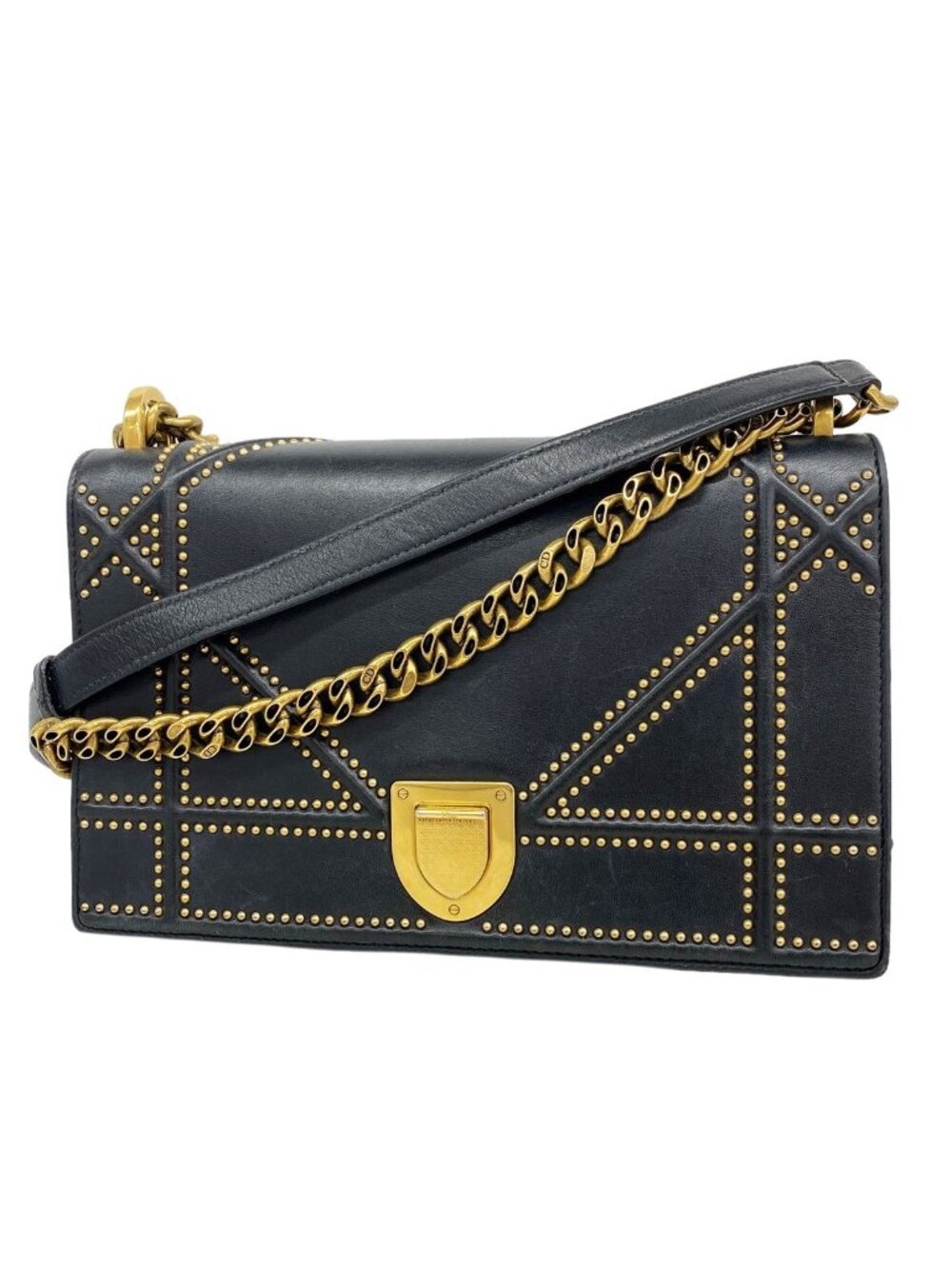 Dior Shoulder Bag Diorama Leather Black Gold